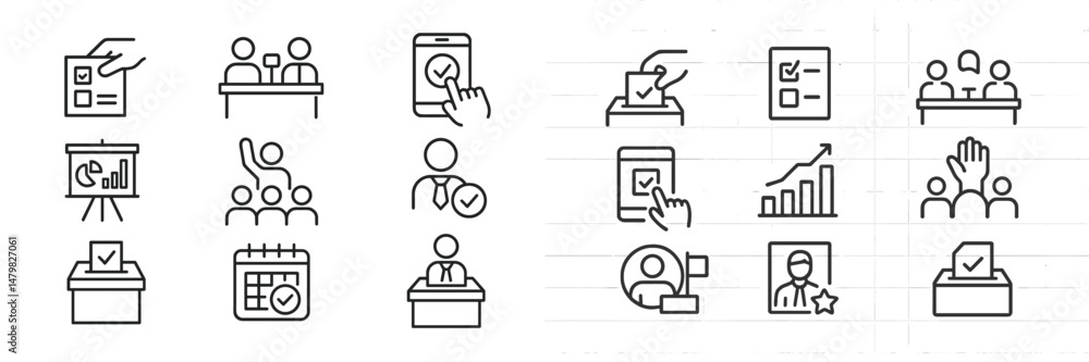 Fototapete set of web icons representing various business and communication activities in a clean design
