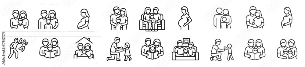 Aufkleber collection of web icons showcasing family interactions and relationships in various everyday scenari