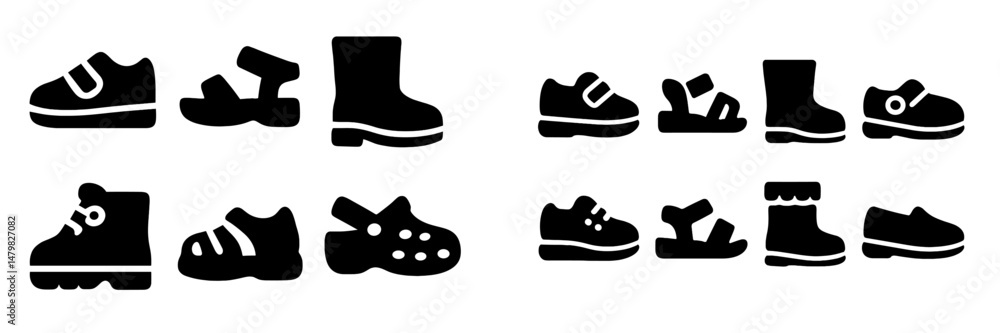 Poster Collection of stylish web icons representing various types of footwear for design projects and applications