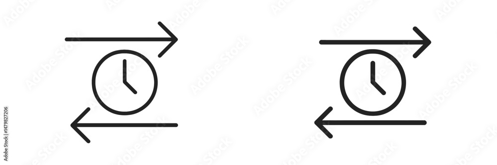 Poster set of web icons representing time management with clock and arrows for navigation