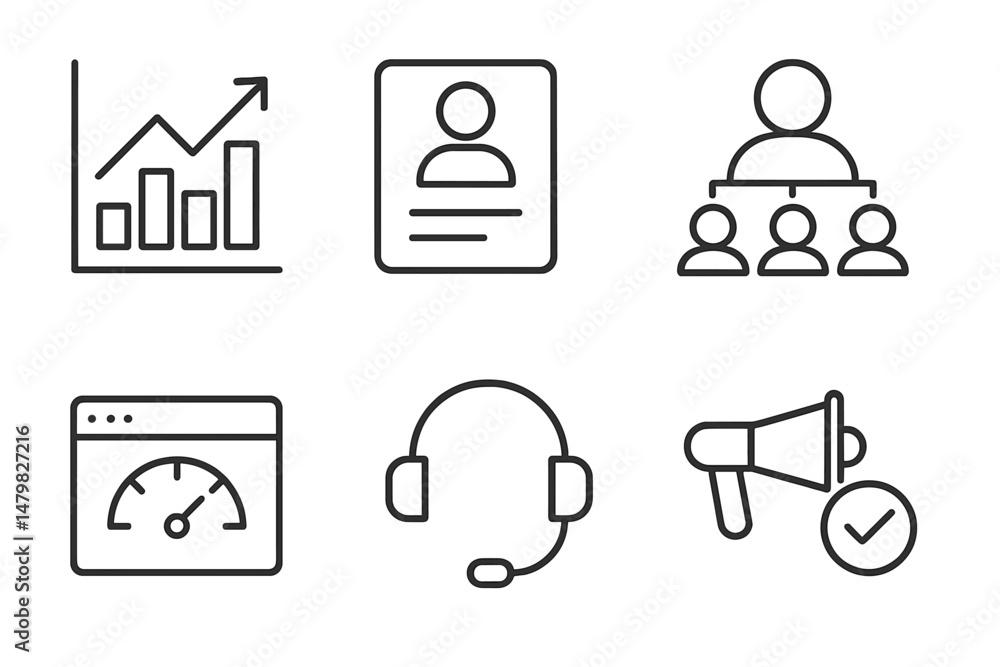 Aufkleber collection of web icons representing analytics, user profiles, communication, and productivity tools