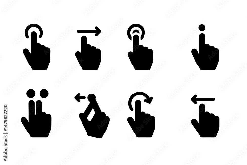 Fototapete Set of web icons representing various interactive touch gestures for digital navigation and user interface design