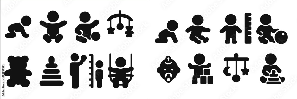 Aufkleber collection of web icons representing various stages of infant development and playtime activities in