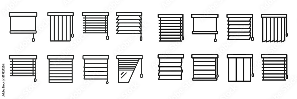 Fototapete Set of web icons representing various types of window blinds in a minimalist design suitable for digital use