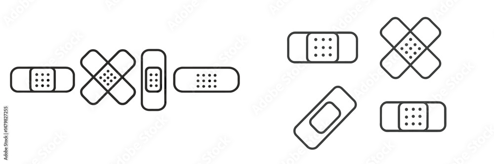 Fototapete collection of minimalist web icons representing different styles of adhesive bandages for various de