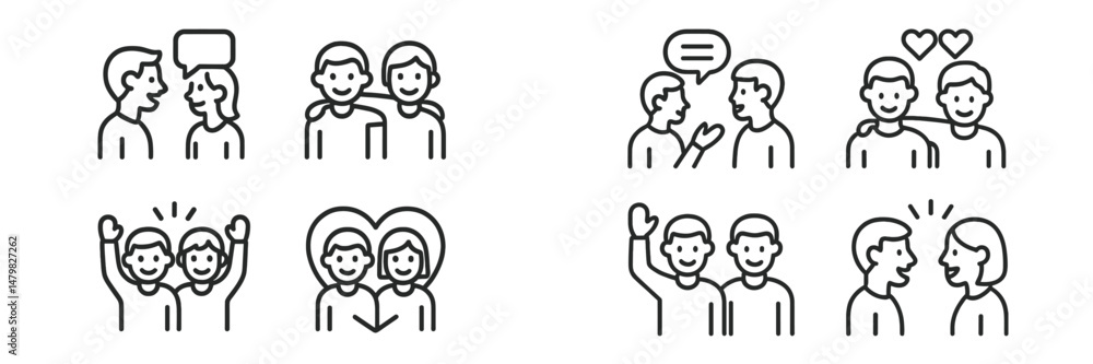Aufkleber collection of web icons depicting social interactions and communication between individuals in diffe