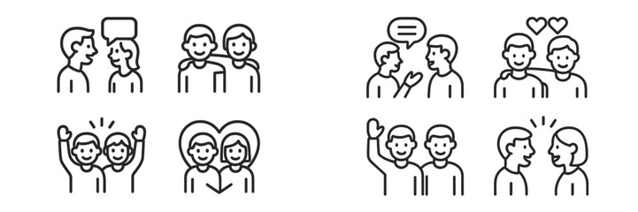 Fototapeta premium Collection of web icons depicting social interactions and communication between individuals in different scenarios