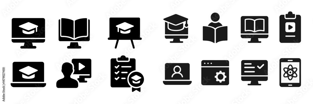 Leinwandbilder Collection of educational web icons representing various digital learning tools and resources for students and educators