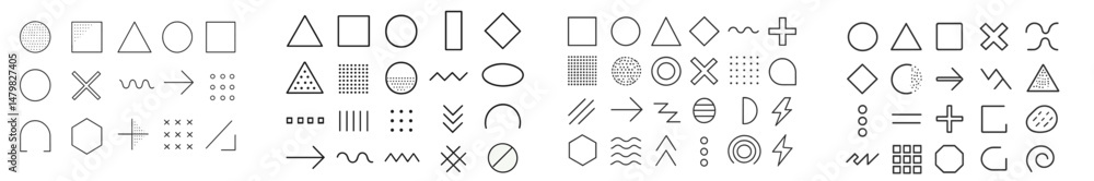 Poster collection of minimal web icons for design and development projects showcasing various shapes and sy