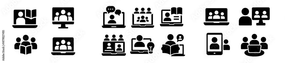 Aufkleber collection of educational and communication web icons illustrating online learning and collaboration