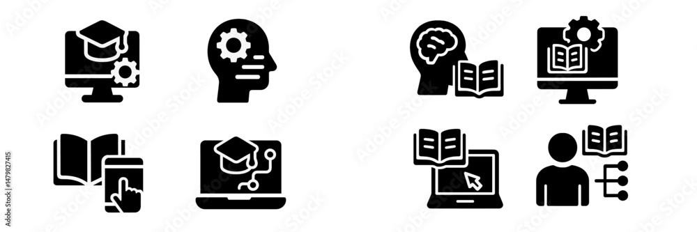 Leinwandbilder Collection of educational web icons illustrating various learning and technology concepts in a simple graphic style