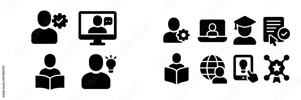 Aufkleber Collection of web icons representing online learning, communication, and information sharing in various contexts