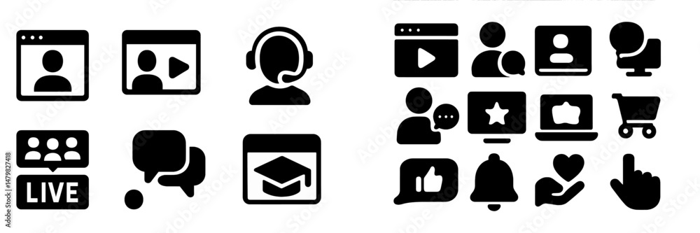Leinwandbilder Collection of web icons representing communication, education, and digital interaction in various formats for tech applications