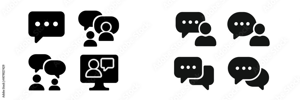 Poster set of web icons illustrating various communication methods and user interactions in digital platfor