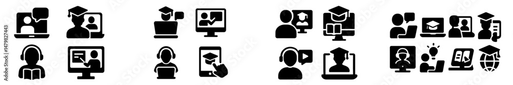 Poster collection of web icons representing online education tools and platforms for interactive learning a