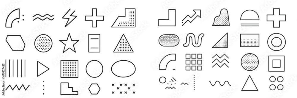 Poster collection of web icons featuring various shapes and symbols for digital design applications