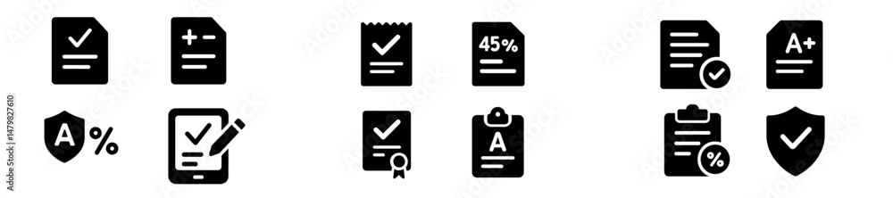 Aufkleber set of web icons representing documents, grades, and checklists for educational and administrative u