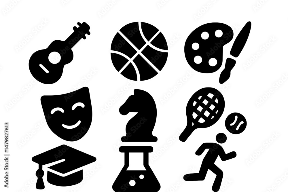 Aufkleber web icons showcasing various activities and interests for digital design and creative projects