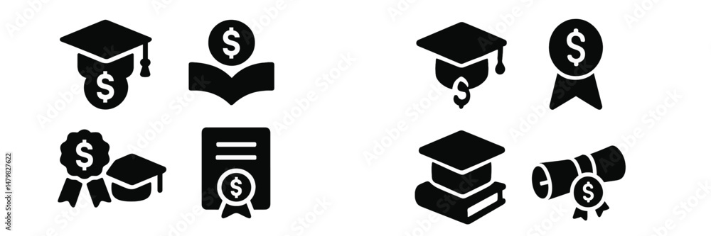 Poster Collection of web icons representing educational achievements and financial aspects related to learning