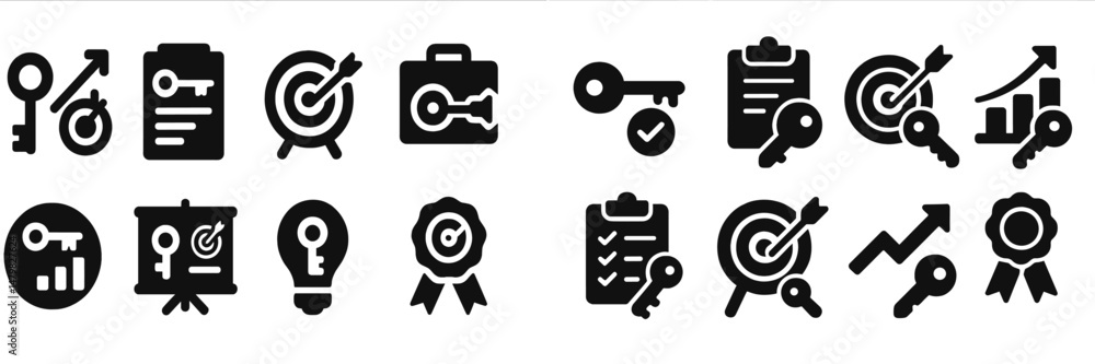 Leinwandbilder Web icons collection featuring keys, targets, graphs, and checklists for digital applications and user interfaces