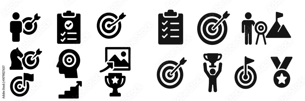 Aufkleber collection of web icons representing target concepts, productivity tools, and achievement symbols