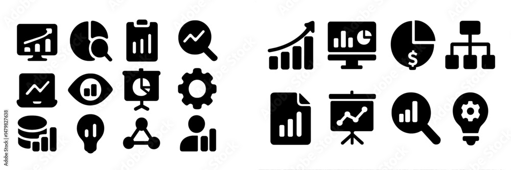 Leinwandbilder collection of web icons showcasing data analysis, visualization tools, and business metrics in a mod