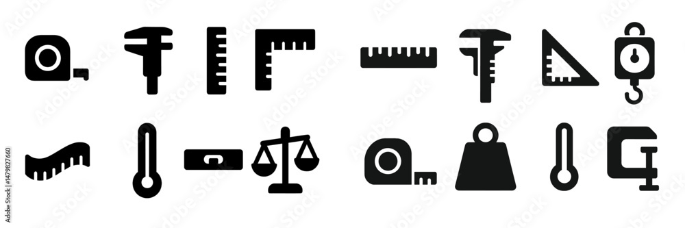 Poster Collection of simple web icons representing various tools and measurement devices for design and development