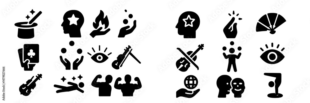 Poster Collection of web icons representing various concepts related to creativity, performance, and entertainment activities