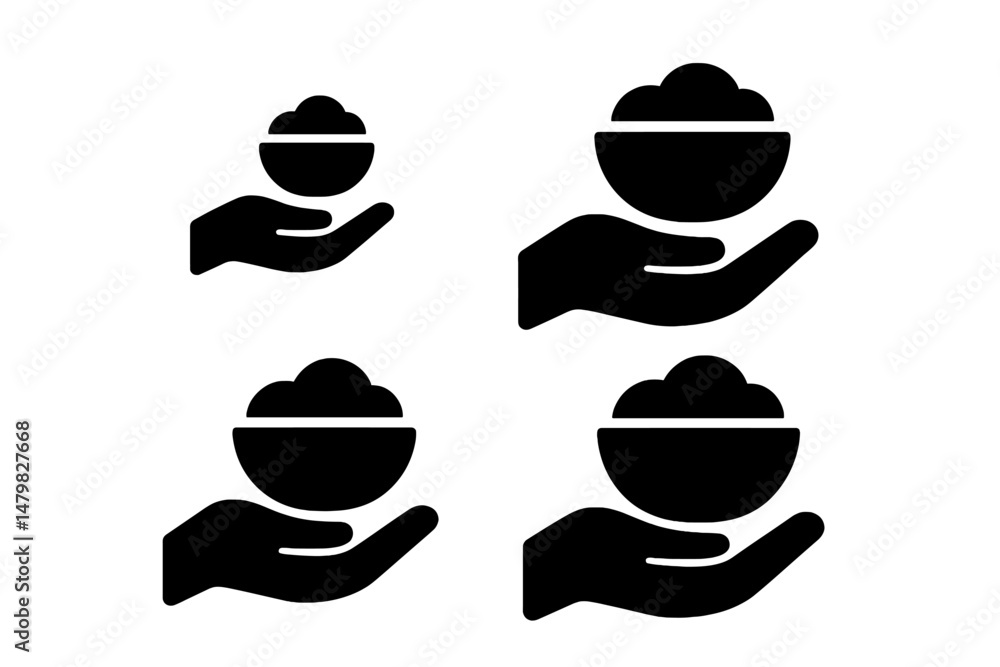 Fototapete set of web icons depicting hands holding bowls in various sizes designed for user interface applicat