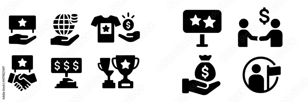 Poster Set of web icons depicting business concepts like marketing, finance, and partnerships in a clear and concise format