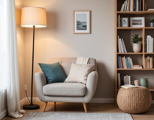 Beige Armchair and Floor Lamp in a Cozy Living Room