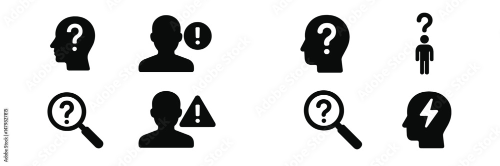 Aufkleber collection of web icons depicting various concepts related to inquiry, knowledge, and attention in a