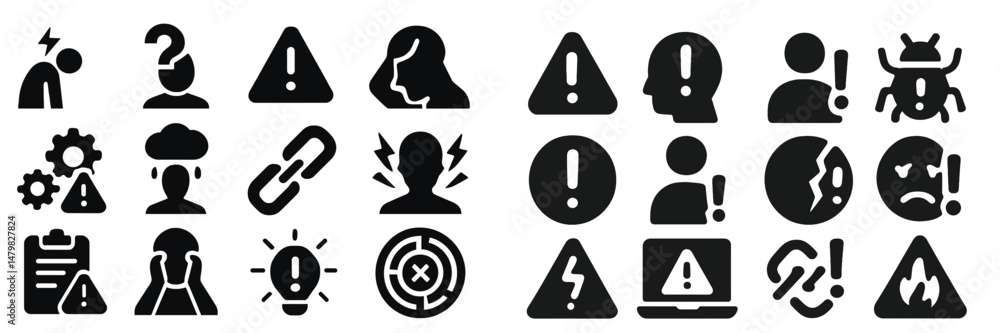Poster collection of modern web icons representing alerts, warnings, and user interactions for digital inte