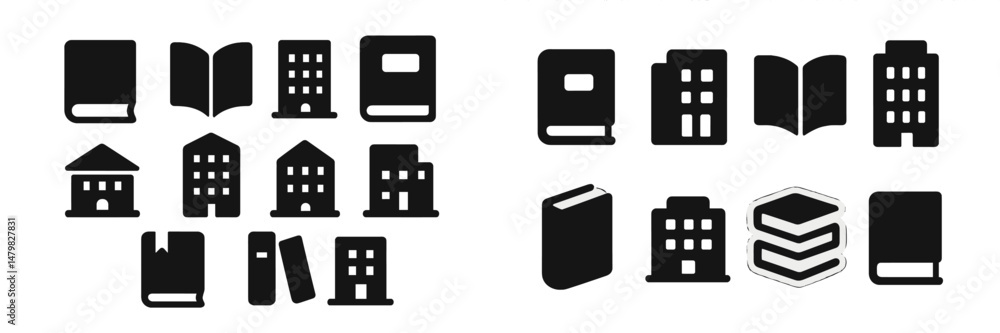 Poster Collection of web icons representing books and buildings suitable for various digital design projects and applications