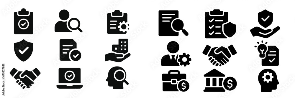 Poster Collection of various web icons representing business, technology, and security concepts in a clear, minimalist style