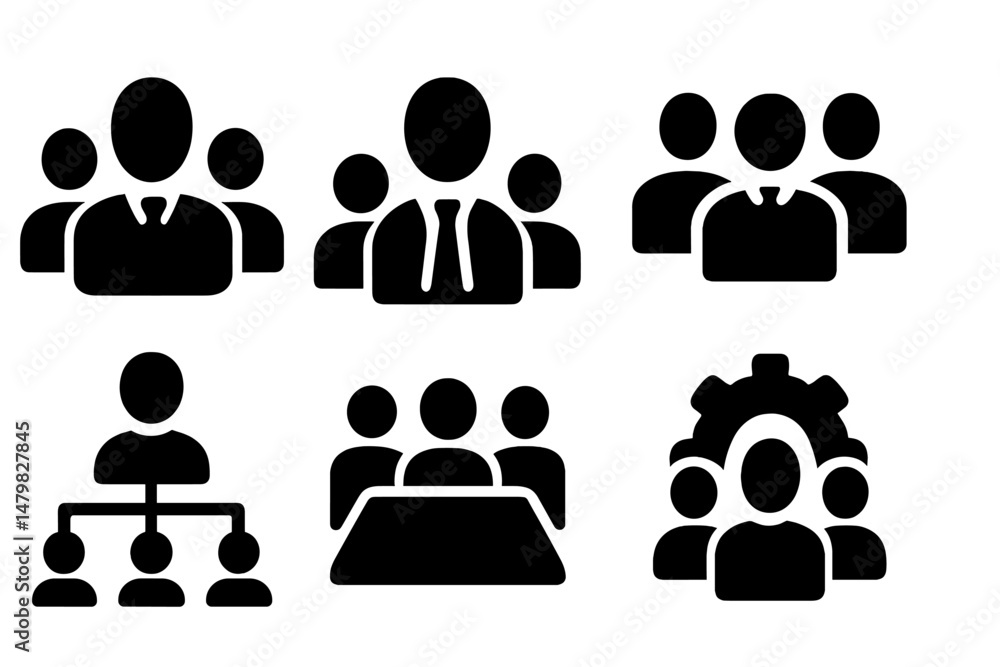 Poster Set of simple web icons representing various business and team concepts suitable for digital applications