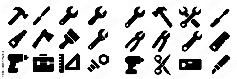 Poster collection of essential web icons representing various tools for design and development