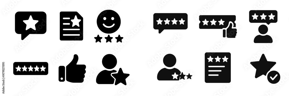 Poster collection of web icons representing user feedback and ratings for online platforms and applications