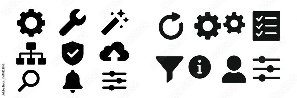 Poster collection of web icons representing various tools, features, and user interface elements for digita