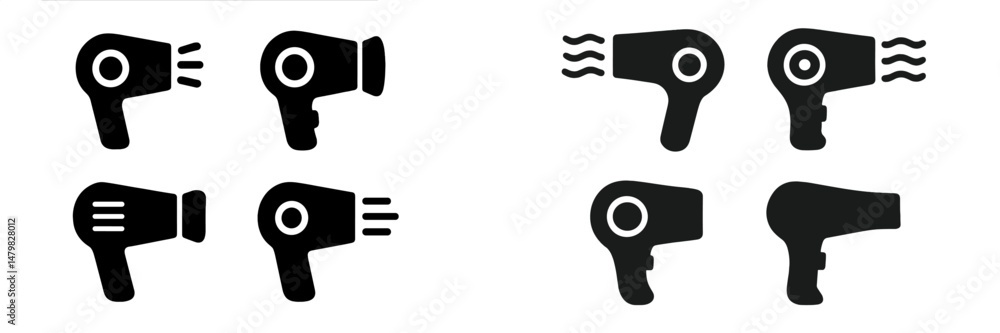 Aufkleber Collection of web icons featuring different designs of hair dryers in flat style for digital applications