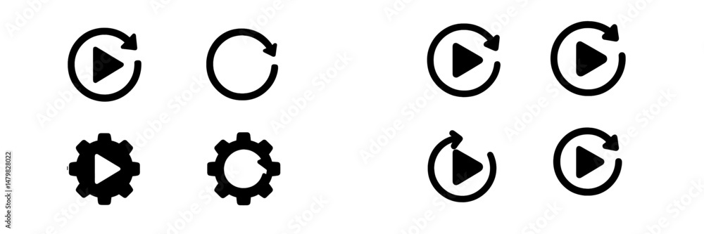 Poster Collection of web icons featuring play, refresh, and settings symbols for digital interfaces and applications