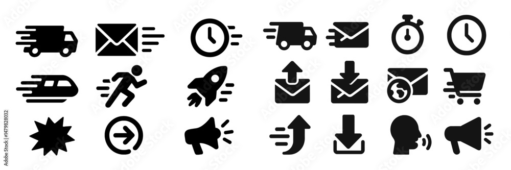 Aufkleber Collection of web icons representing communication, transportation, and time management concepts for digital usage