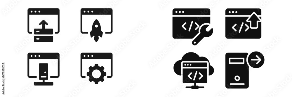 Poster collection of web icons representing various online actions and tools for digital interfaces