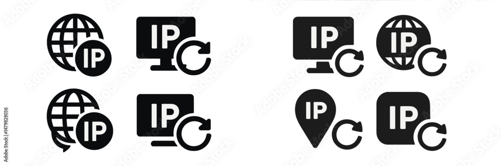 Poster variety of web icons representing internet protocols and networking concepts in a clean black and wh