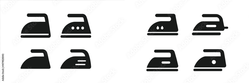 Poster Set of minimalistic web icons representing various designs of an ironing tool for digital applications
