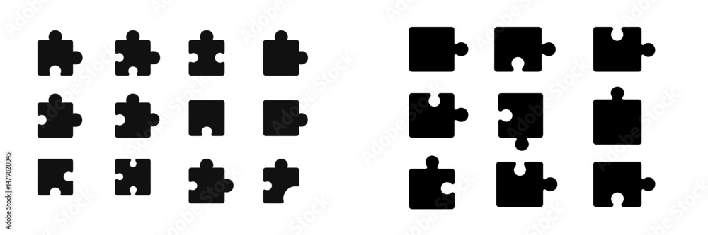 Fototapete set of black web icons representing various puzzle piece designs for digital platforms and interface