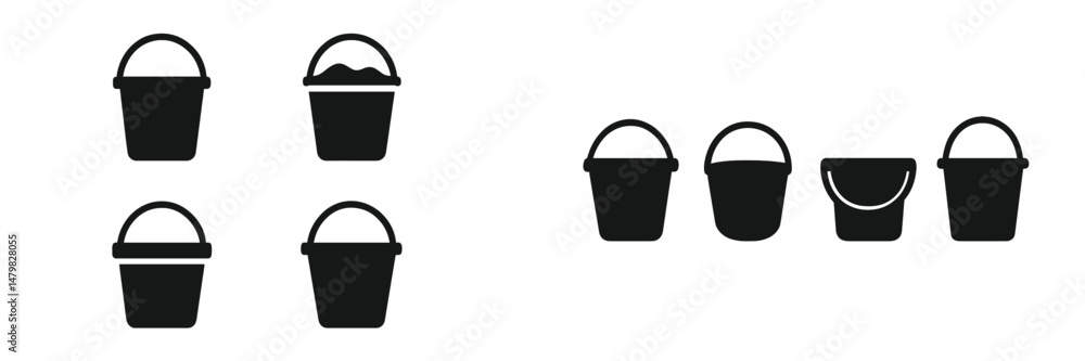 Poster Set of minimalist web icons depicting various bucket designs for graphic and UI design use