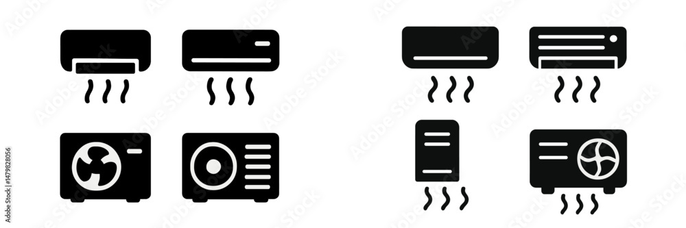 Poster Collection of web icons representing air conditioning units and fans for digital interfaces and applications