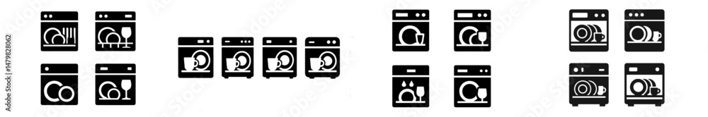 Leinwandbilder collection of web icons representing dishwashers and washing machines in a minimalistic style for on
