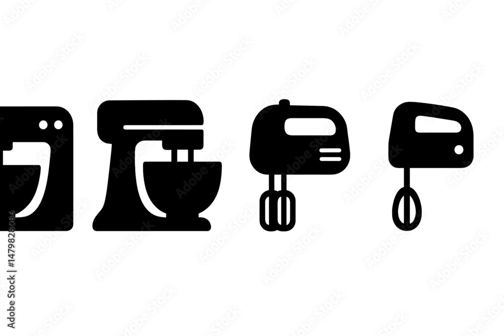 Aufkleber Collection of black web icons representing various types of mixers for kitchen and culinary applications